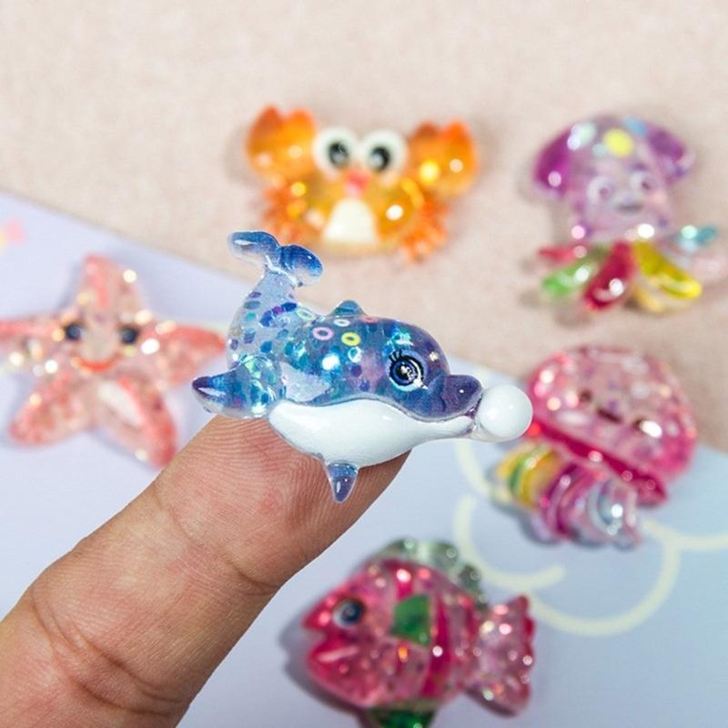 2/6Pcs Resin Sea Animal Figurines Flatback Resin Sea Creature Miniature Ornament for Art Craft Scrapbooking Decoration
