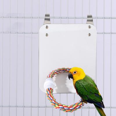 Yousheng 1 Set Parrot Toy Colorful Hanging Bird Mirror with Rope Perch for Parrots Lovebirds Parakeet Cockatiel