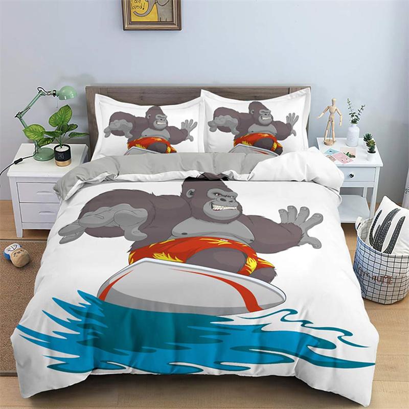 Comforter Orangutan Cute Monkey Bedding Set Palm Leaves Tropical Botanical Primitive Animal Comforter/