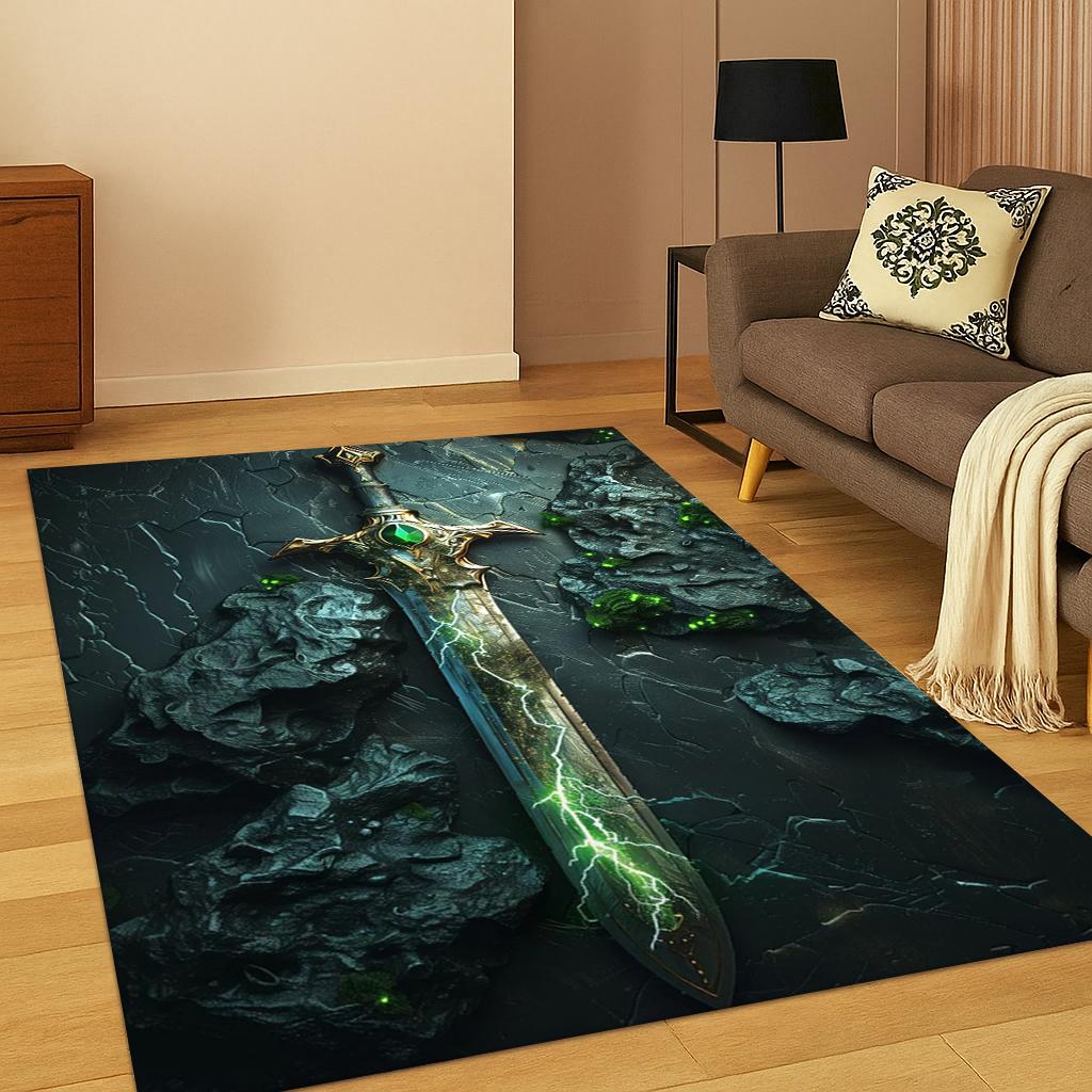 3D Gothic Skeleton Snake Magic Sword Carpet Rug for Living Room Sofa Home Bedroom Kitchen Doormat Decor,Playroom Non-slip Mat