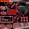 Car Accessories Set 27/4Piece Women Bling Universal Fit Polyester Steering Cover Shiny License Frame Phone Holder Coasters Tools