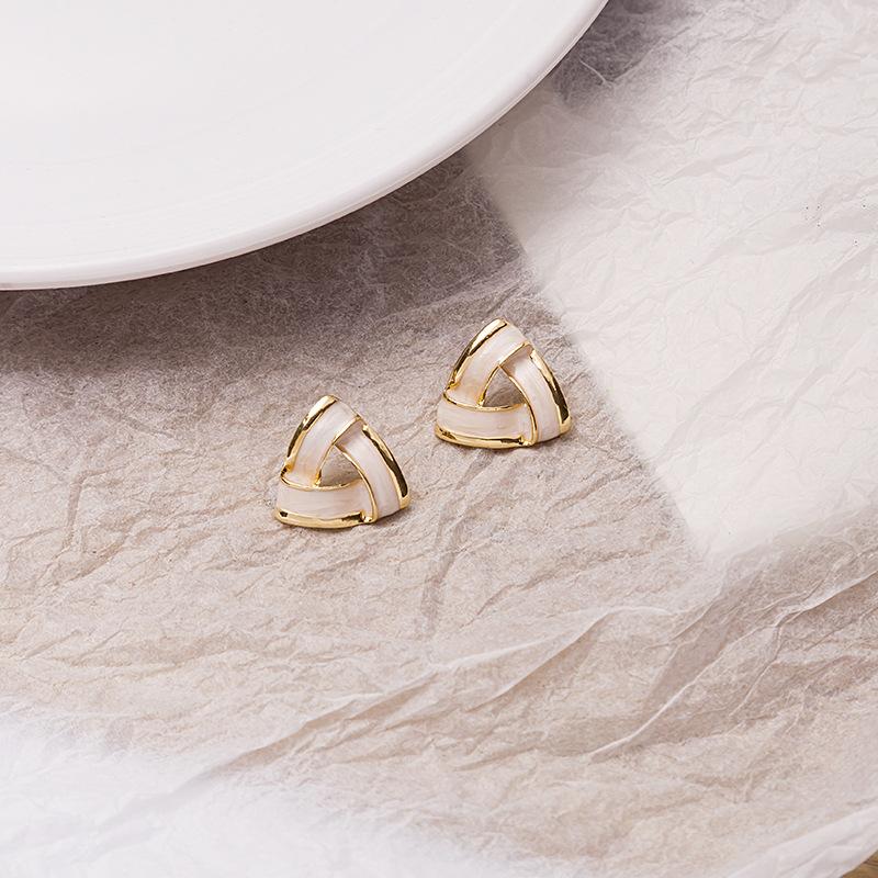 925 Temperament Simple Retro Geometric Triangular Oil Drip Earrings, Commuting Daily French Exquisite Earrings