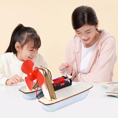 1 Set DIY Wind Powered Boat Model Kit Handmade Wooden Puzzle Hovership Building Crafts Kids STEM Educational Physics Science Experiment Toy