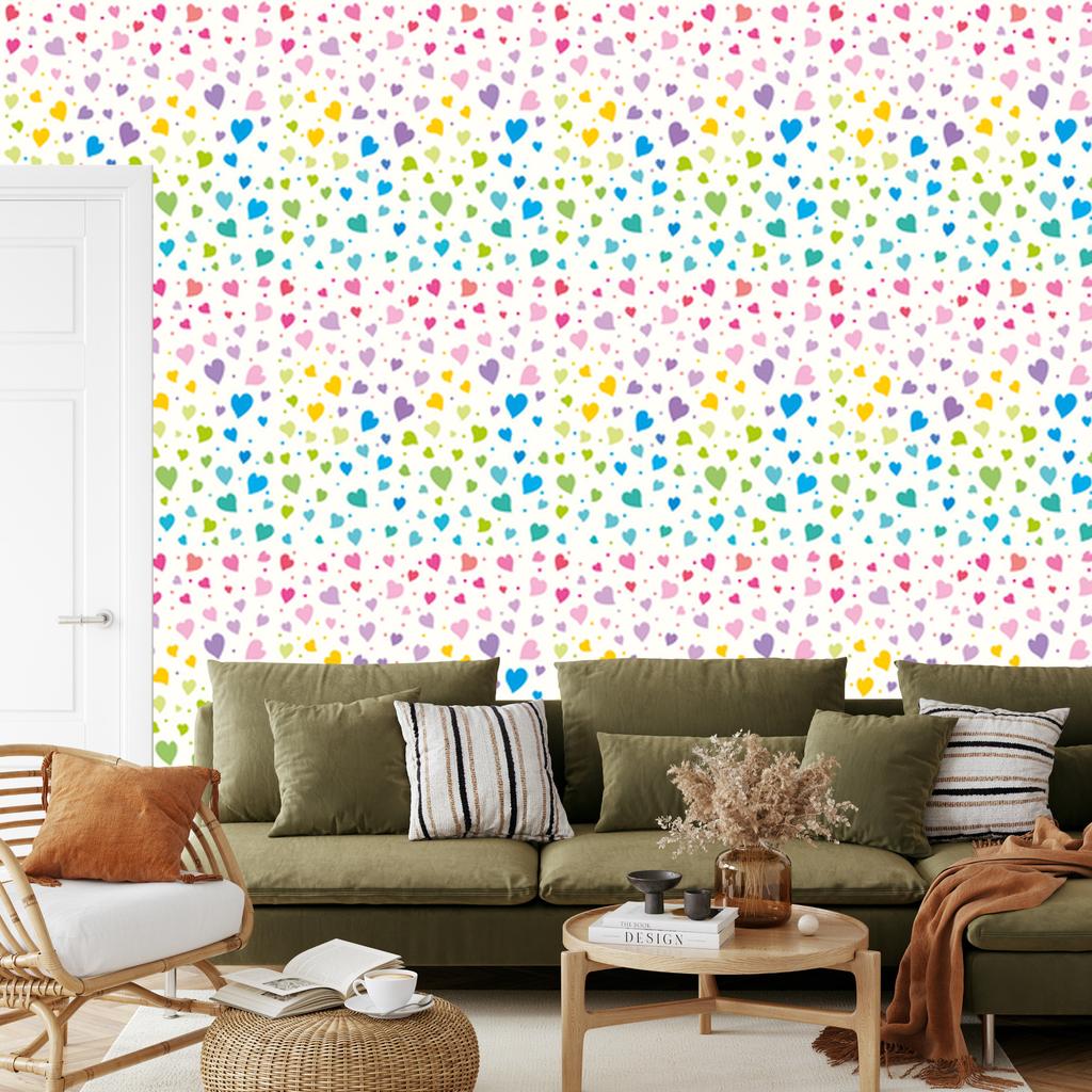 Colorful Little Hearts Wallpaper for Living Room and Bedroom 50x1000