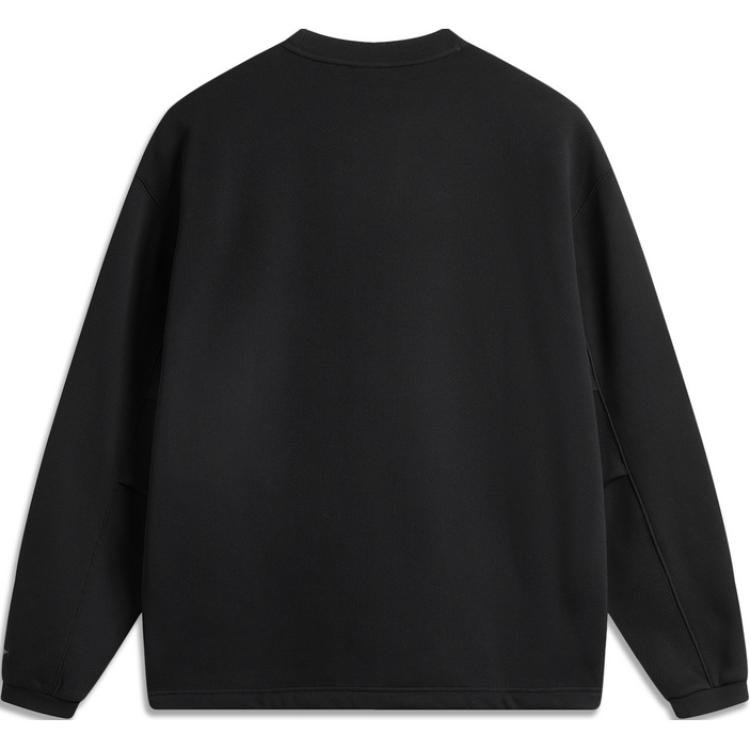 Li Ning CF Suo Písmeno Kulatý výstřih Dlouhý rukáv Fleecová Teplá Pánská mikina Černá AWDU957-4