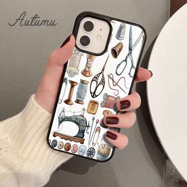 Sewing Machine Tailor Elements Phone Case for iPhone 11 12 13 14 Pro Max Mini XR XS SE 2020 7 8 Plus Samsung S21 S22 Shell