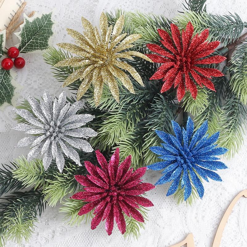 8CM 6Pcs Christmas Decoration Artificial Flower Christmas Tree Pendants for Home Decor 2025 New Year Navidad DIY Accessories