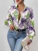 European and American women's clothing new tops, lapel bubble long-sleeved loose printed shirt