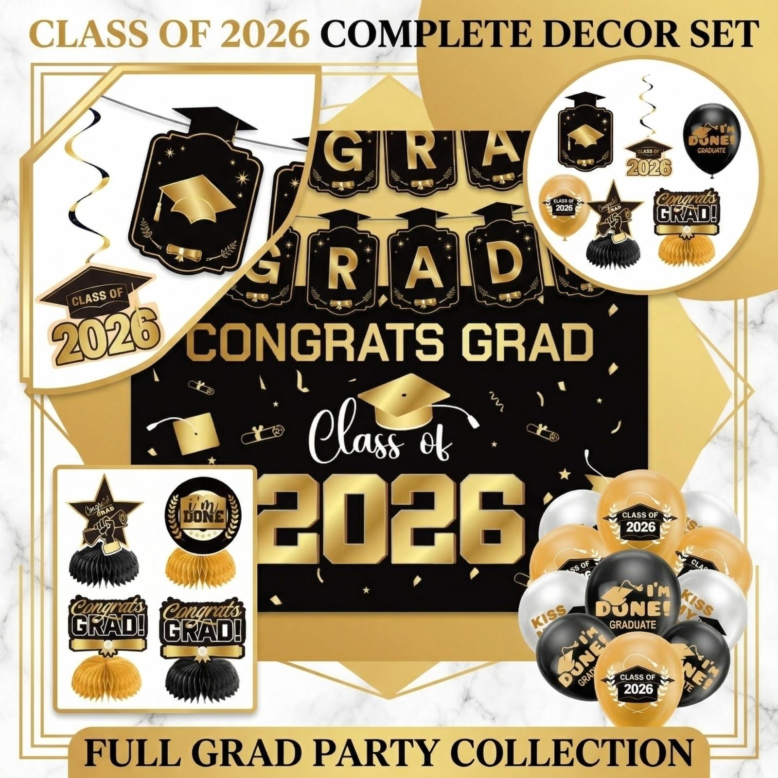 

Graduation Decorations Blue Themed Set - Congrats Grad Banner, Class Of 2026 , Balloons & Streamers Kit - Complete Party Supplies For High School & One Size