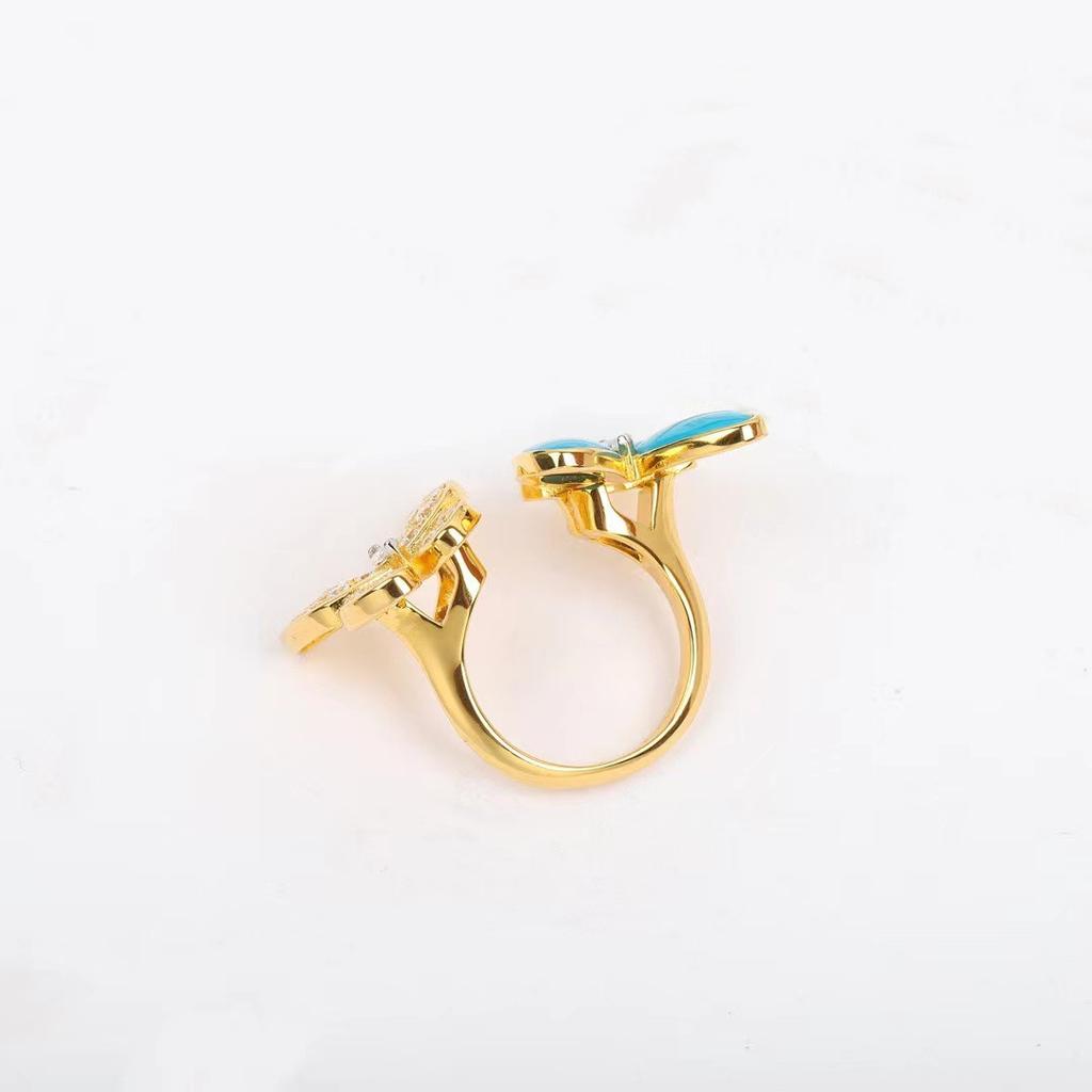 High Qulity Classic New 2024 European Famous Brand Luxury Jewelry Rings For Women Zircon Butterfly Turquoise Anniversary Gifts