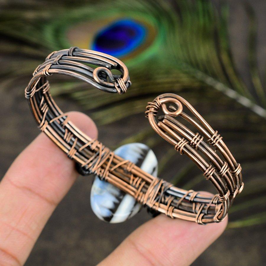 Owyhee Opal Handmade Copper Wire Wrap Cuff Bangle Adjustable g3R23