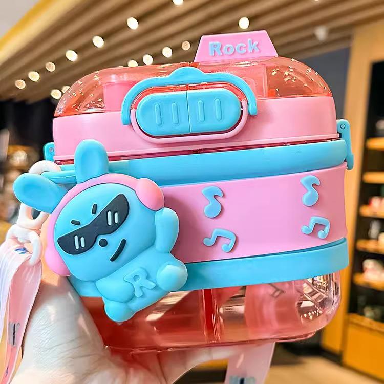 

Adorable Rabbit Double Drinking Water Bottle Designed For Kids Girl Scholars Straw Cup Easy to Carry Children Polymer Water Cup An Practical Use 550ml No 3D Sticker