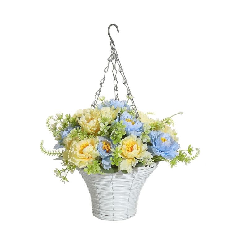 Fake Hanging Plant in Plastic Basket for Outdoor Indoor Patios Courtyards Garden