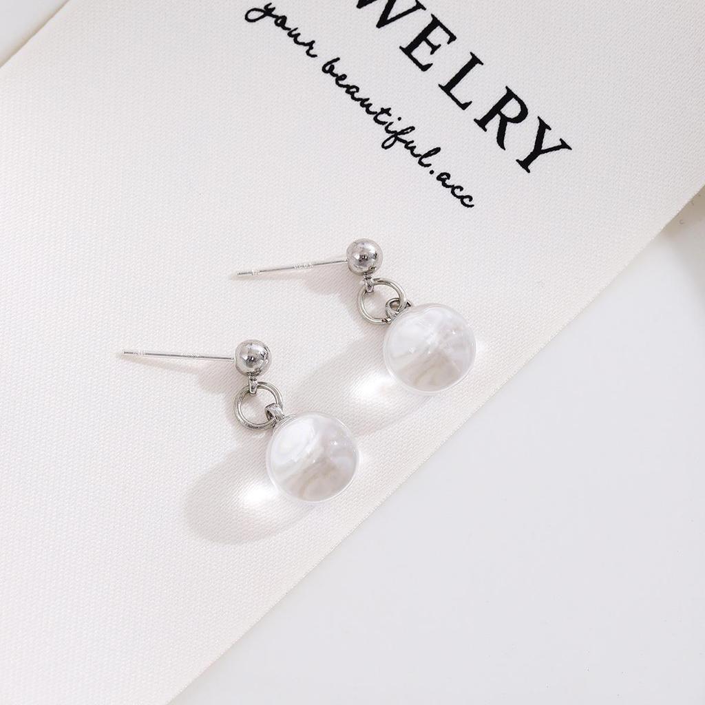 Silver Needle Korean Cool Transparent Ball Earrings - Niche Luxury Versatile Studs for Women