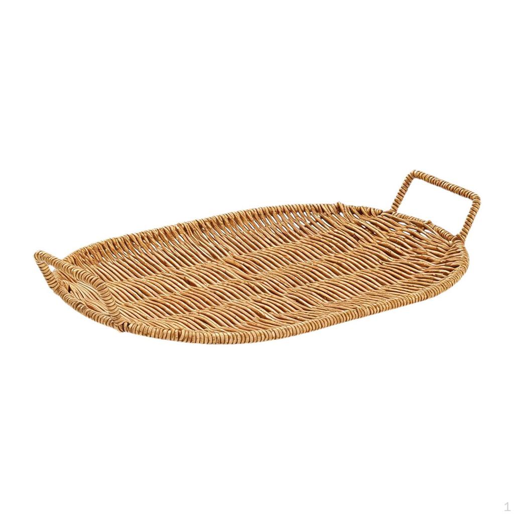 Woven Fruit Bowl Bread Basket Organizer Storage Decoration with Handles Imitation Rattan Food