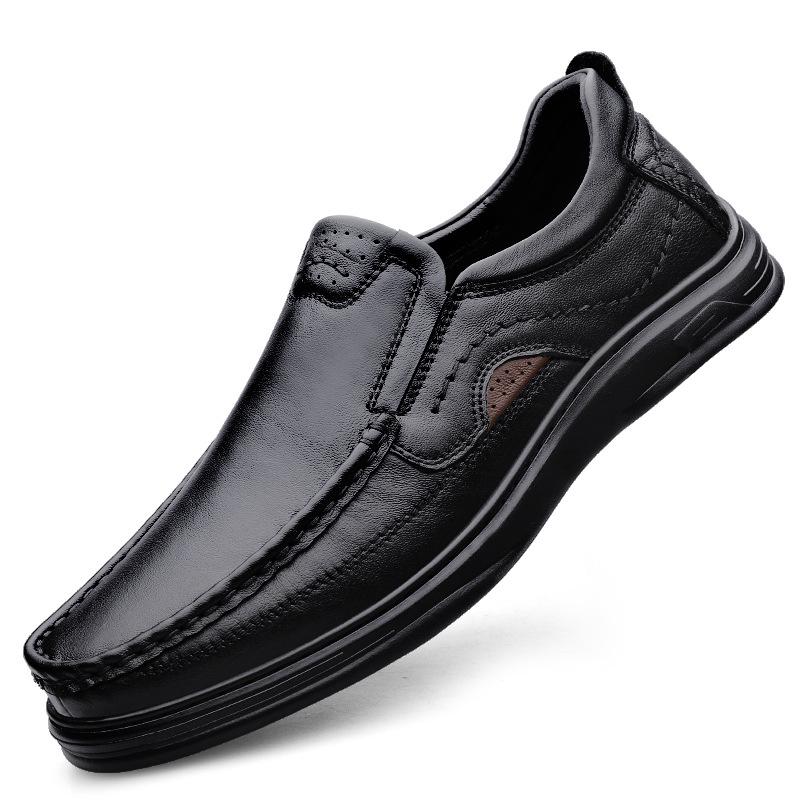 Men s British Style Leather Slip-on Loafers - Casual, Non-slip, Thick Sole Cowhide Shoes 38