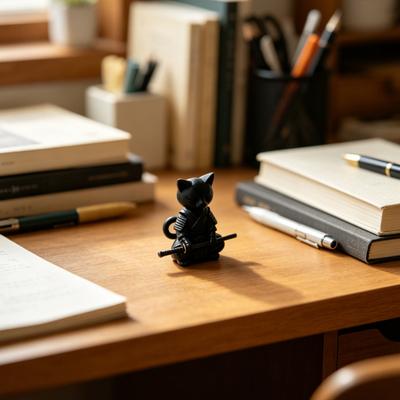 Figurina di Gatto Samurai Stampata in 3D, Statua di Gatto Nero che Tiene una Spada Lunga, Ornamento Decorativo per Casa e Ufficio di Animale Cartone Animato, Regali per Amanti dei Gatti