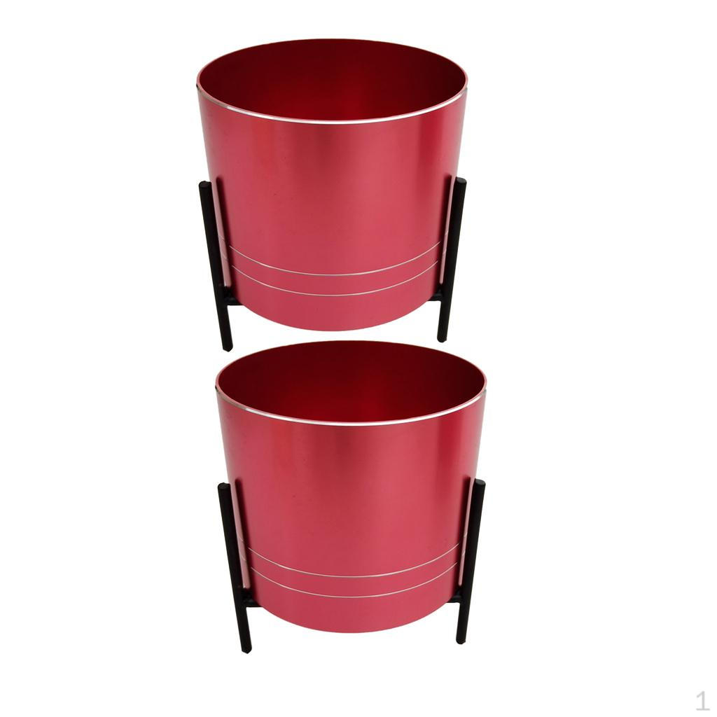 

2xModern Aluminum er Plant Pot With Red