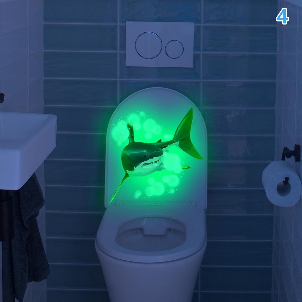 Luminous Dolphin Panda Rabbit Animal Flower Toilet Sticker Self-Adhesive Pvc Bathroom Home Decoration Green Dream Fun Pattern