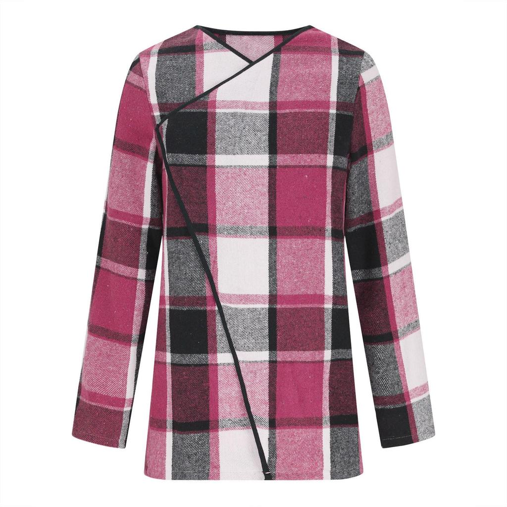 2024 Women's Plaid Print Long-sleeved Jacket - European & American Spring/Autumn Fashion