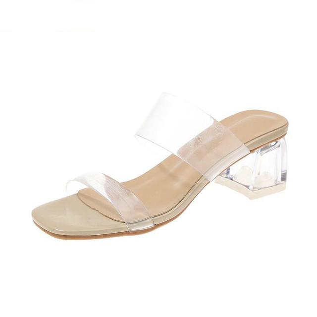 Neu Klar Heels Hausschuhe Frauen Sandalen Sommer Schuhe Frau Transparent High Pumps Hochzeit Gelee Sexy 36 khaki