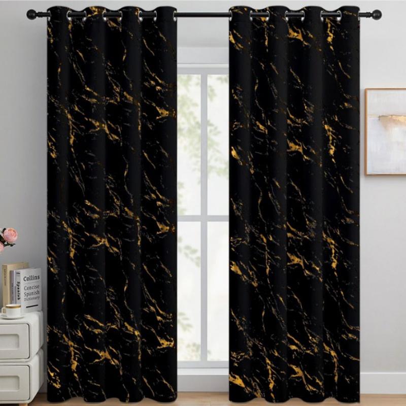2pcs 100% Blackout Luxury Curtains - Gold Foil Jacquard with High Precision Weave Thickened Window Decor