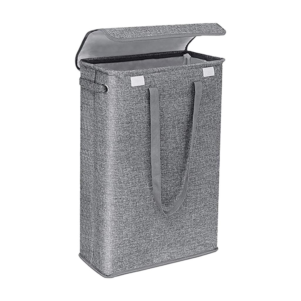 Linen Laundry Hamper with Lid 45L Collapsible Dirty Clothes Basket Imitation Cotton Wash Bin for Home Dorm Storage