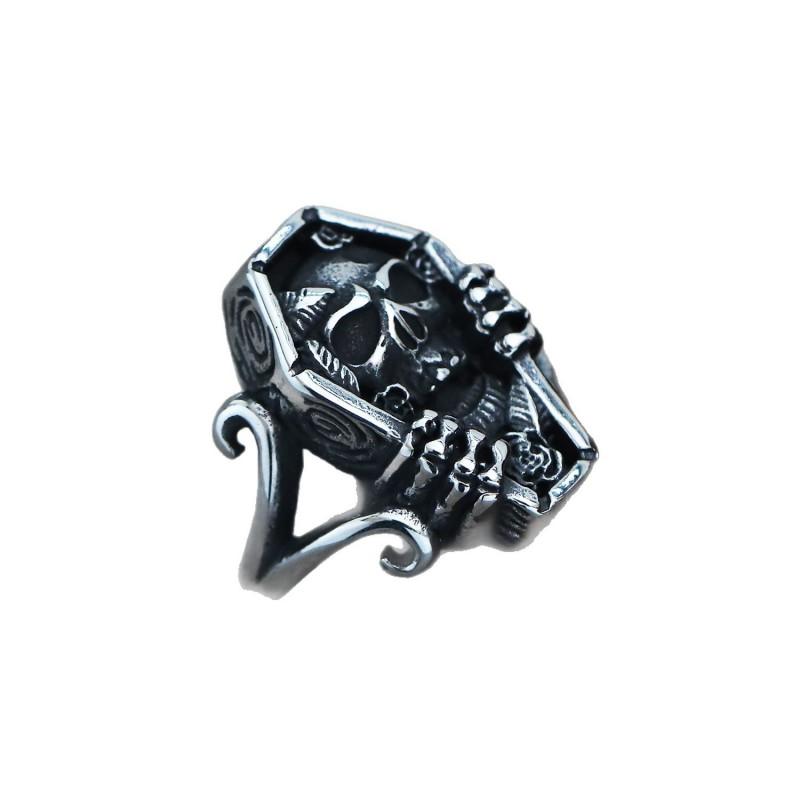 Adjustable Skull Coffin Ring In Antique Sterling Punk Gothic Unisex Jewelry