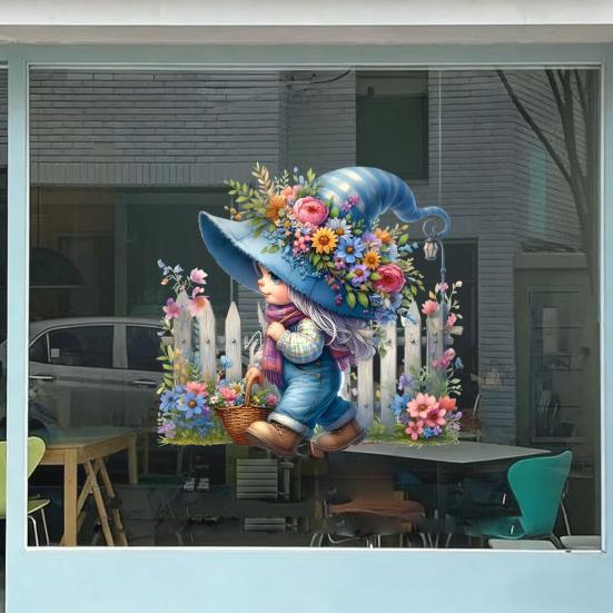 Flower Elf Window Sticker Non-adhesive Waterproof Window Decal Static Cling Removable Sticker for Walls Doors Windows Bathroom Kitchen Decor