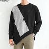 Men Round Neck Long Sleeve Patchwork Irregular Casual Loose T-shirts Tops