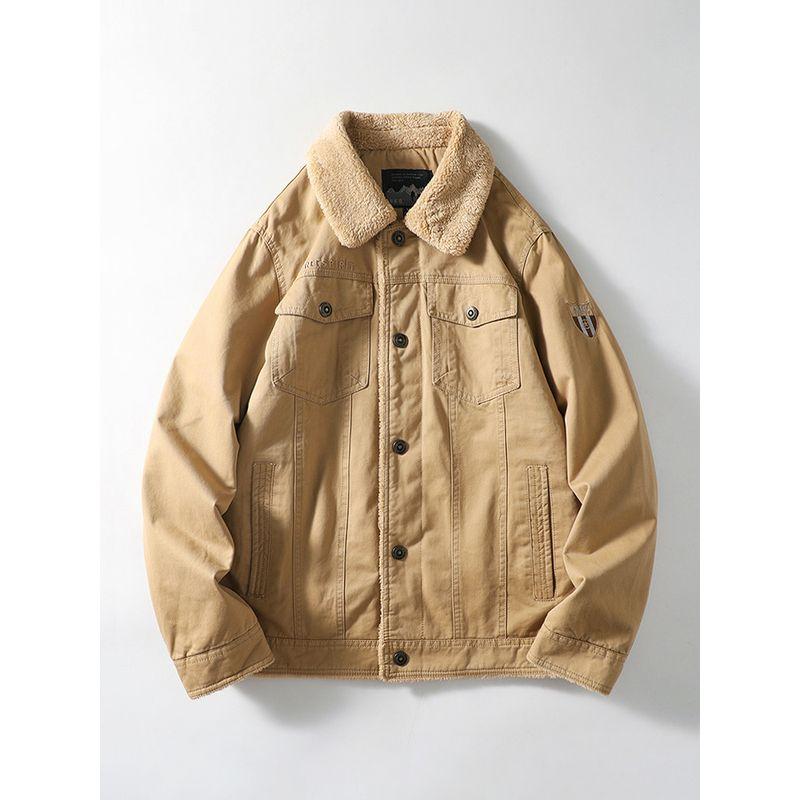 American Retro Workwear Jacket for Men, Winter Pure Cotton Fleece-Lined Thickened Jacket, Cotton Coat, Export Quality Lamb Wool Cotton Clothing