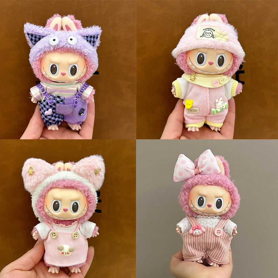 (Only Clothes) Labubu Clothes Hat Labubu Doll Casual Style Jumpsuit Hat Set Plush Doll Daily Wear Cute Clothes Work Pants