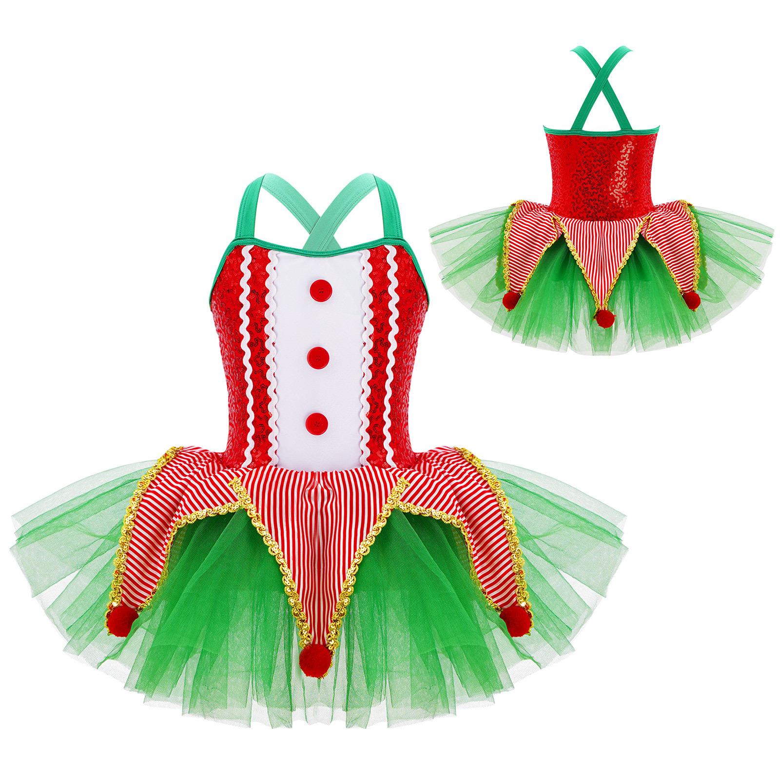 

Детская танцевальная одежда для девочек, без рукавов, с перекрещивающимися пуговицами сзади, спереди, пайетками, плюшевыми шариками, оборками, пачкой, сетчатым платьем 7-8 Years красный