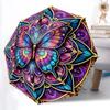 1pc Butterfly Mandala Artwork Auto-Fold Umbrella with One-Touch Open/Close - 8 Reinforced Ribs for Windproof Stability,  Yy251118156