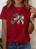 Western Style Cowboy Hat with Bow Print Unisexs Casual Crew Neck Graphic TShirt