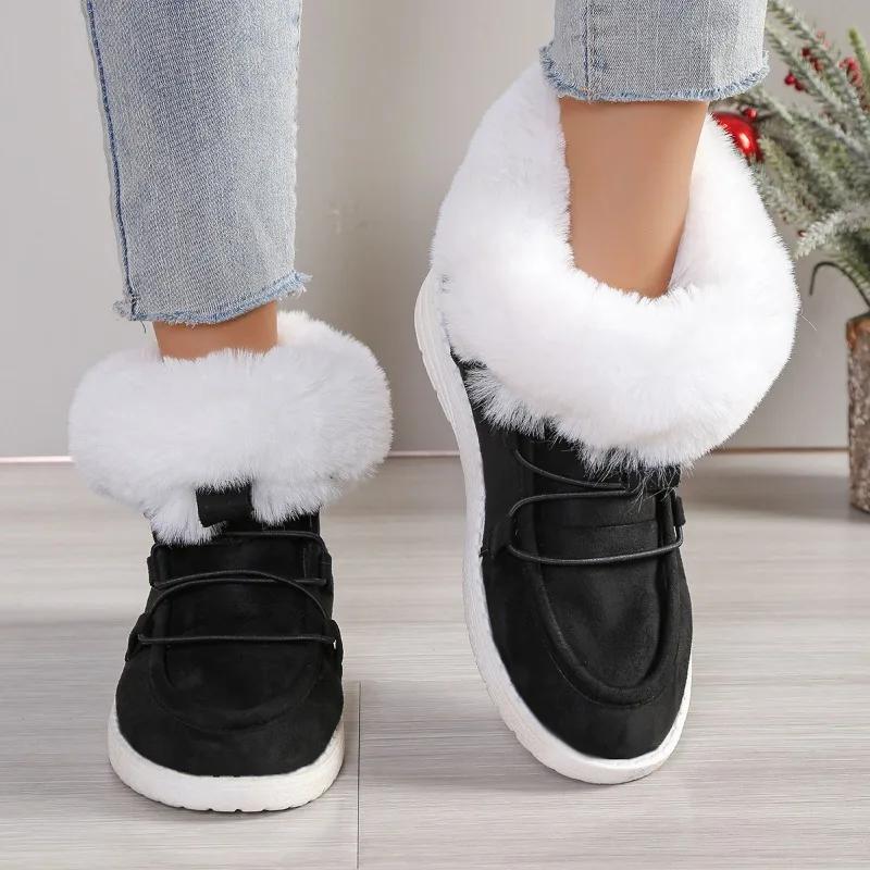 Winter New Flat Boots Women's Fashion Round Head Front Lace-up Suede Short Hair Comfortable Short Boots
