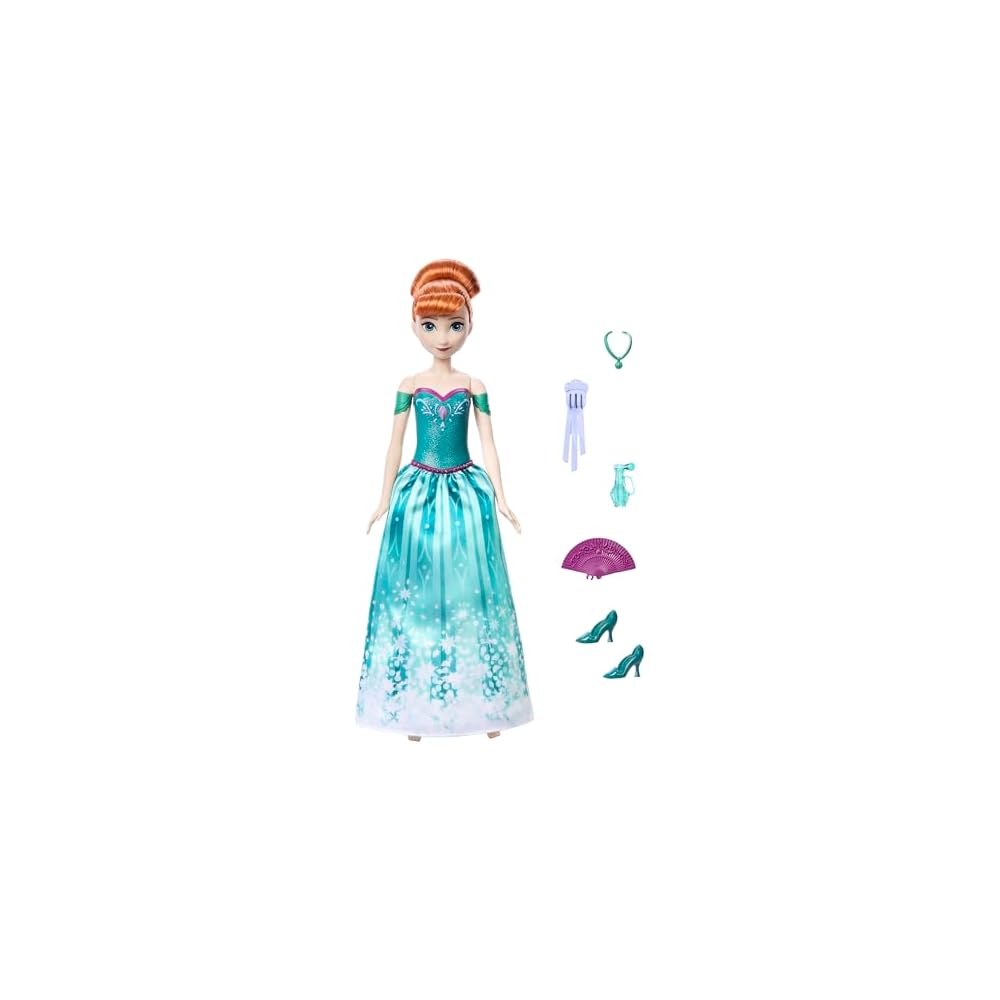 Mattel Disney Frozen Anna Doll with Secret Accessories for Dress-Up Play Green 3 Years and Up