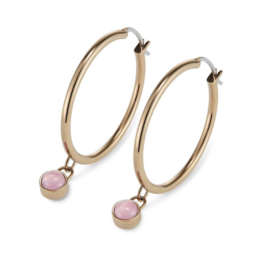 Authorized Dealer Olivia Burton 24100362 Trend Rose Quartz Cabochon Rose Gold Gemstone Hoop Earrings [OLIVIA BURTON] Women's [TREND]