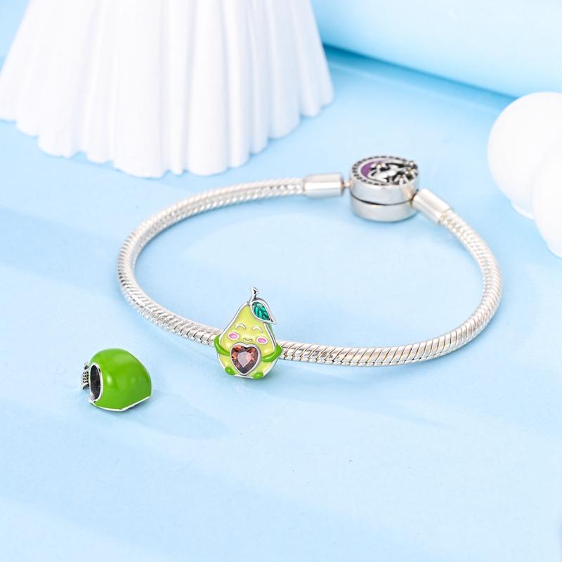 Charms Original Copper Green Avocado Heart Beads Fit Bracelet Women Jewelry Diy Fine Gift Accessory