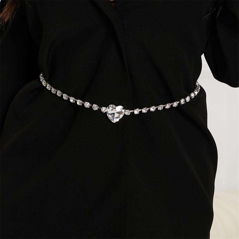 Simple Heart-Shaped Back Chain, Sexy Model Rhinestone Love Waist Chain, Bride Jewelry Waist Chain