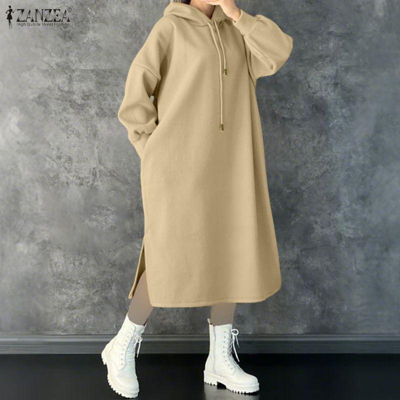 ZANZEA Women Autumn Casual Long Sleeve Hoodies Sweatshirt Dress