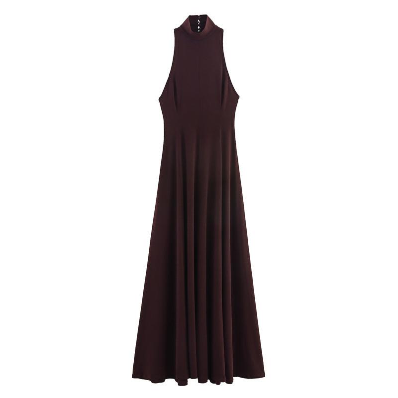 Women's Turtleneck Sleeveless Halter Maxi Dress Fitted Mid Waist Elegant Sexy Backless Party Long Dress