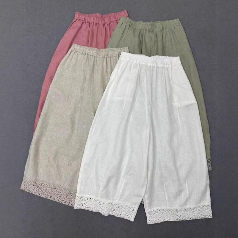 Johnature Japanese Vintage Lace Patchwork Pants Women Casual Simple Loose Pants Summer