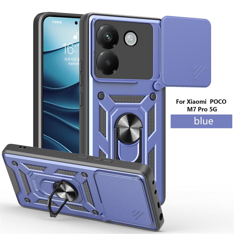 Für Xiaomi POCO M7 Pro 5G Hülle Armor Magnetischer Halter Ring Handy Funda Für Mi Poco M7 Pro M7Pro Schiebbarer Objektivschutz Abdeckung Coque