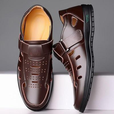 Sandals Summer Men Cozy Hollow Non-slip Soft Cool Lighted Breathable All-match Classic Wearable Fashion Casual Leather Sandals