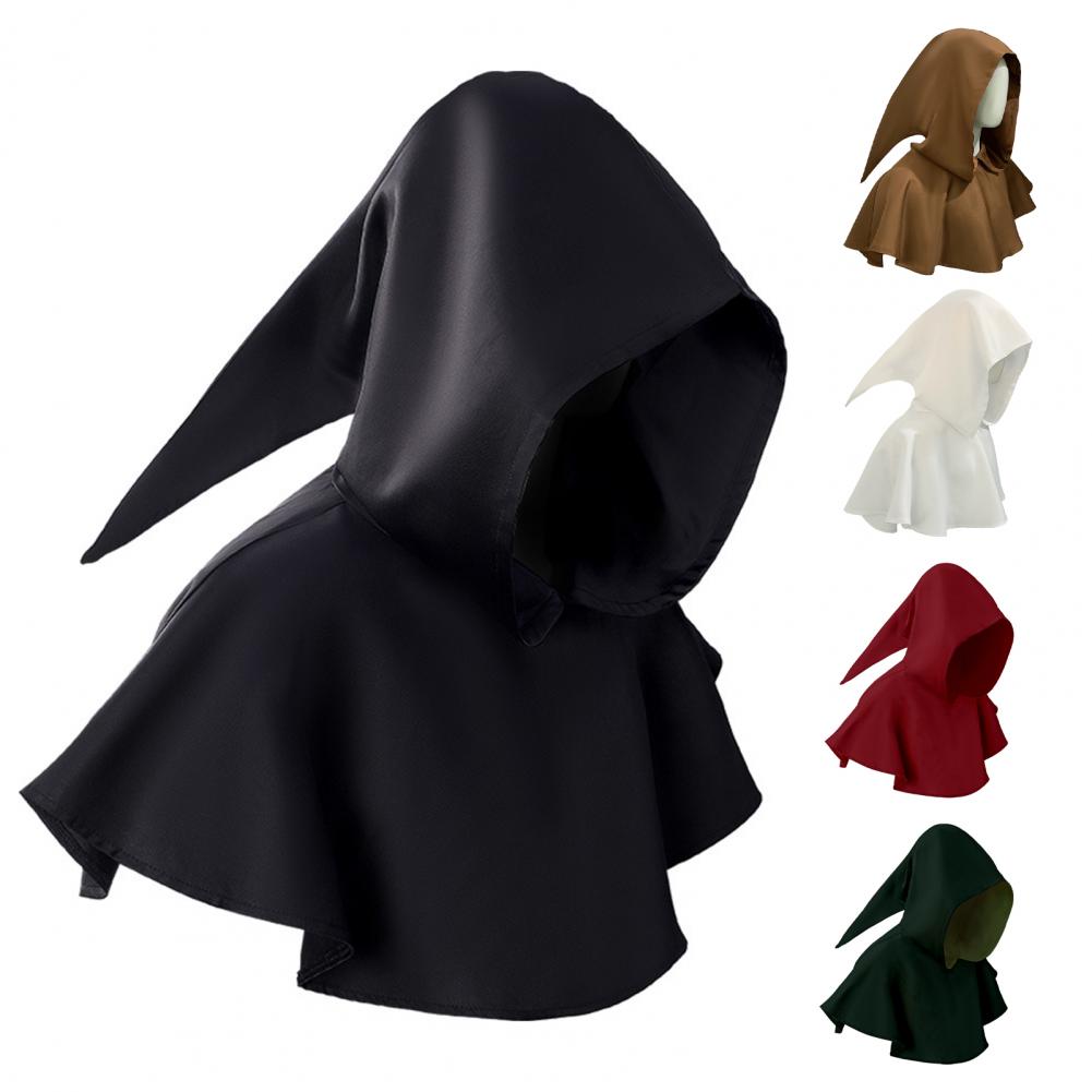 Halloween Cape Hood Medieval Death Hat Solid Color Retro Dark Style Cosplay Costume Stage Show Performance Shawl Cap