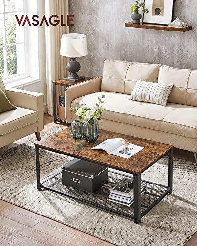 Coffee Table, Cocktail Table, Easy To Assemble, Industrial Side Table, Bedroom, with Metal Frame, with Storage Shelf,