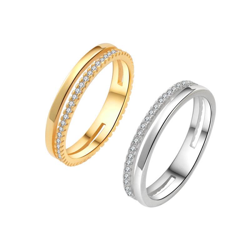 925 Sterling Silver GeometrIc 2 Circle Full Zircon Finger Rings for Women Wedding Engagement Party Jewelry Elegant Prom Gift