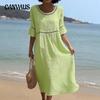Lente/Zomer Nieuwe Stijl Elegante Casual Ronde Hals Lange Mouwen Effen Kleur Damesjurk