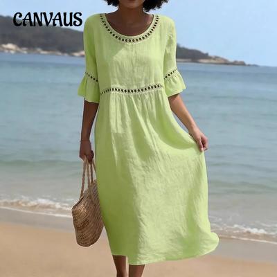 Frühling/Sommer Neuer Stil Elegantes Lässiges Rundhals-Langarm-Einfarbiges Damenkleid